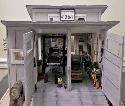 Garage with the doors opened